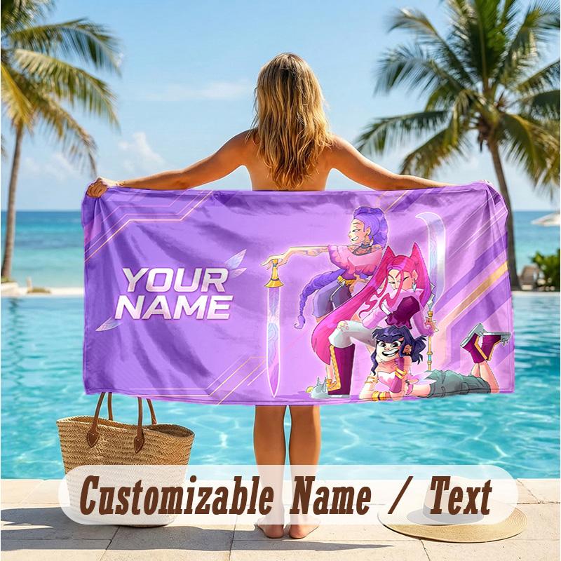 Custom Text Beach Towel, Soft Absorbent Swimming Multi-use TowelKpop Demon Hunters