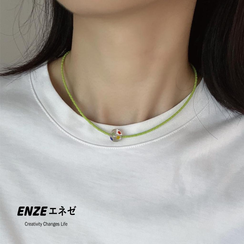 [ENZE] Колье Enze, Чешский бисер, Ручная работа, Ограниченная серия (Ожерелье 'Дофаминовая Девушка' - Общая Длина Прибл.. 45см (включая застежку))