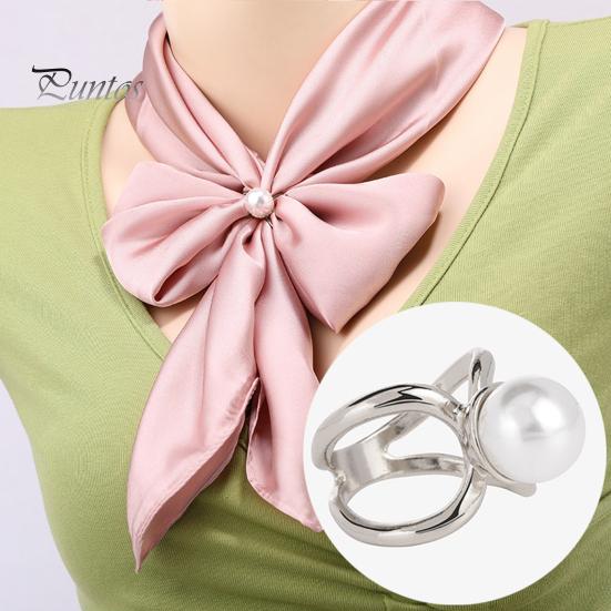Stylish Geometric Silk Scarf Buckle Faux Pearl Light Luxury Exquisite Trendy Belt Scarf Buckle Outfit Accessory