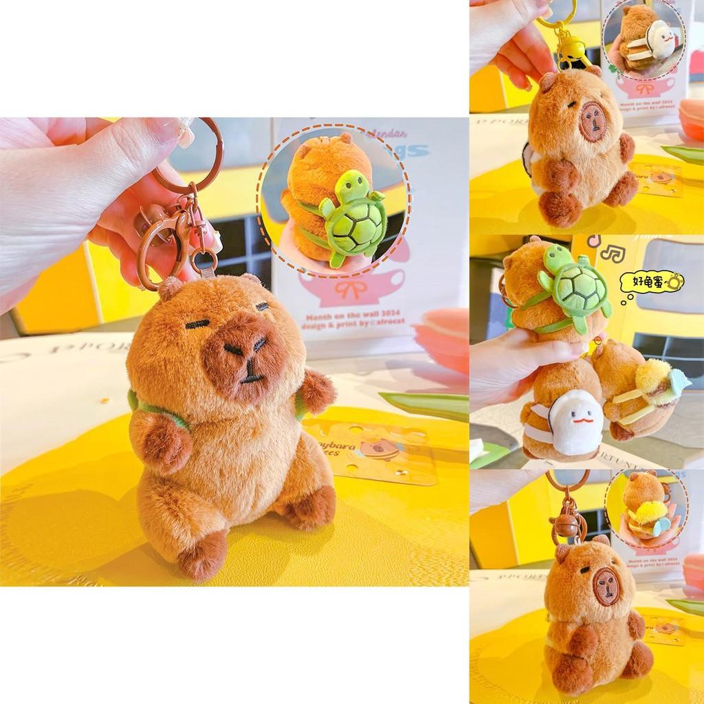 Whimsical Capybara And Oyster Turtle Plush Keychain Fun Decorative Bag Charm