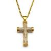Stainless Steel Christian Rhinestones JESUS CROSS Pendant Necklaces for Women Men Gold Color Chain Amulet Necklace Jewelry