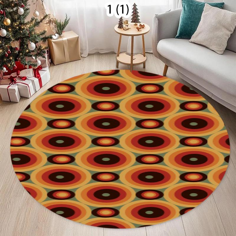 Retro Geometric Round Rug Colorful Minimalism Pattern Modern Home Decor Carpet Soft Non-Slip Floor Mat for Living Room Bedroom