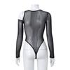 Модный сетчатый комбинезон с длинными рукавами, тонкий круглый вырез, черный очаровательный боди с диагональным вырезом, Клубная одежда