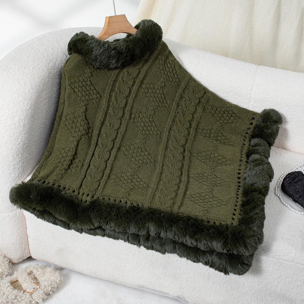 Женский осенне-зимний большой размер однотонный трикотажный шерстяной воротник свободный пуловер свитер плащ 5 цветов