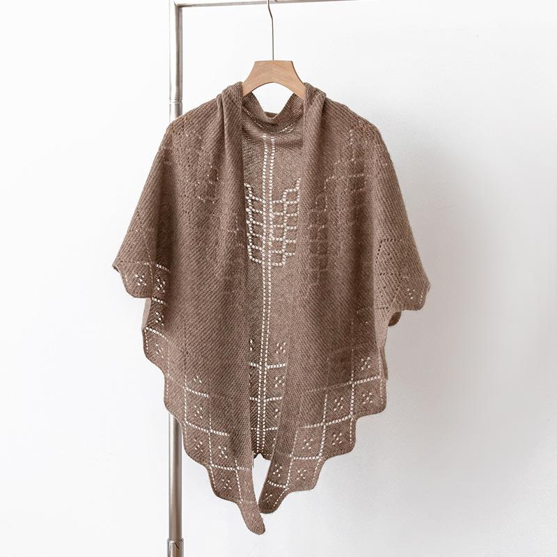 Pure Cashmere Scarf and Shawl High End Outerwear Women's Thin Knitted French Hollow Triangle Scarf Scarf and Shawl