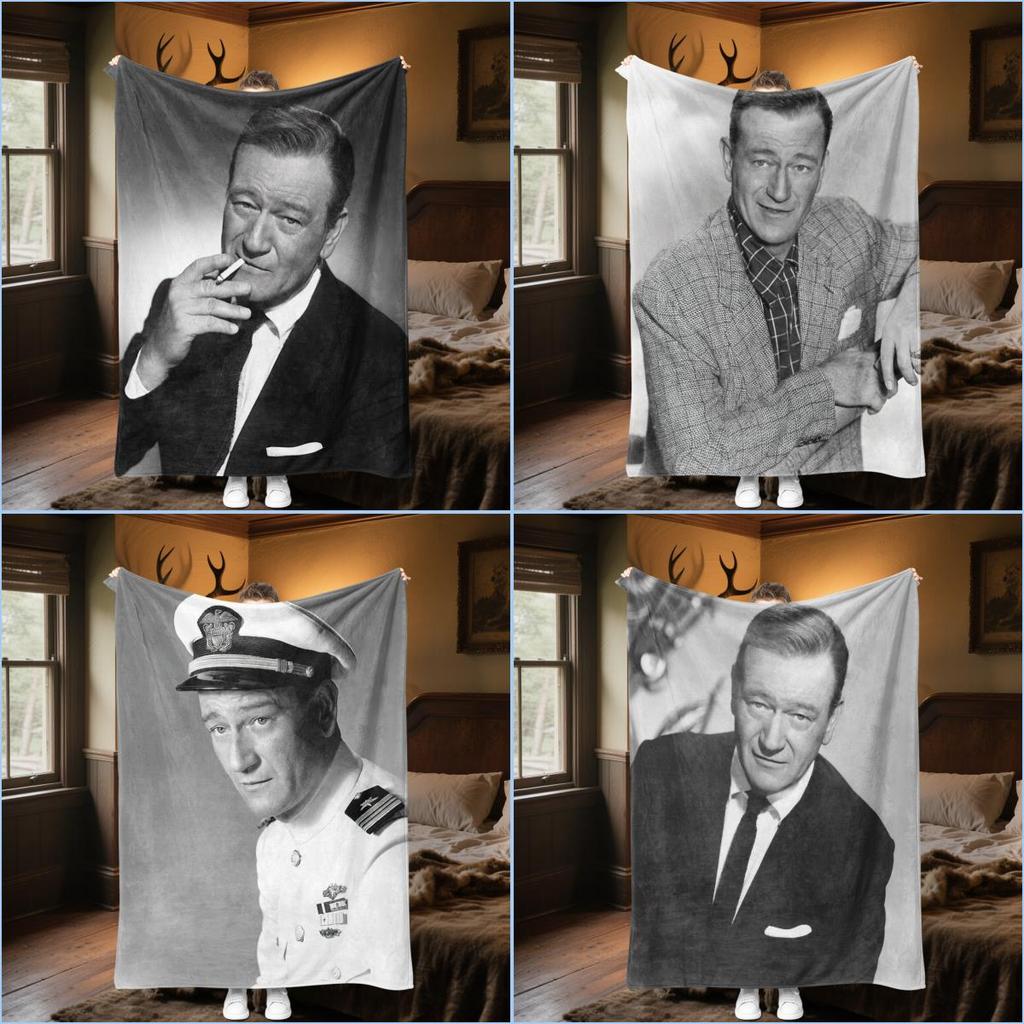 1pc John Wayne Retro Black and White Poster blanket, al season lightweigh Poster blanket home office outdoor nap multifunc Poster blanketional blanket