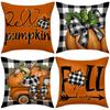 Fall Thanksgiving Throw Pillow Covers 18x18 Set of 4 Pumpkin Maple Leaf Decorative Cushion Cases for Sofa Couch Farmhouse Home Decor