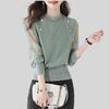 Hollow Knitted Shirt Women's Thin Early Spring Base Shirt Lantern Long Sleeve Lace Splicing Top