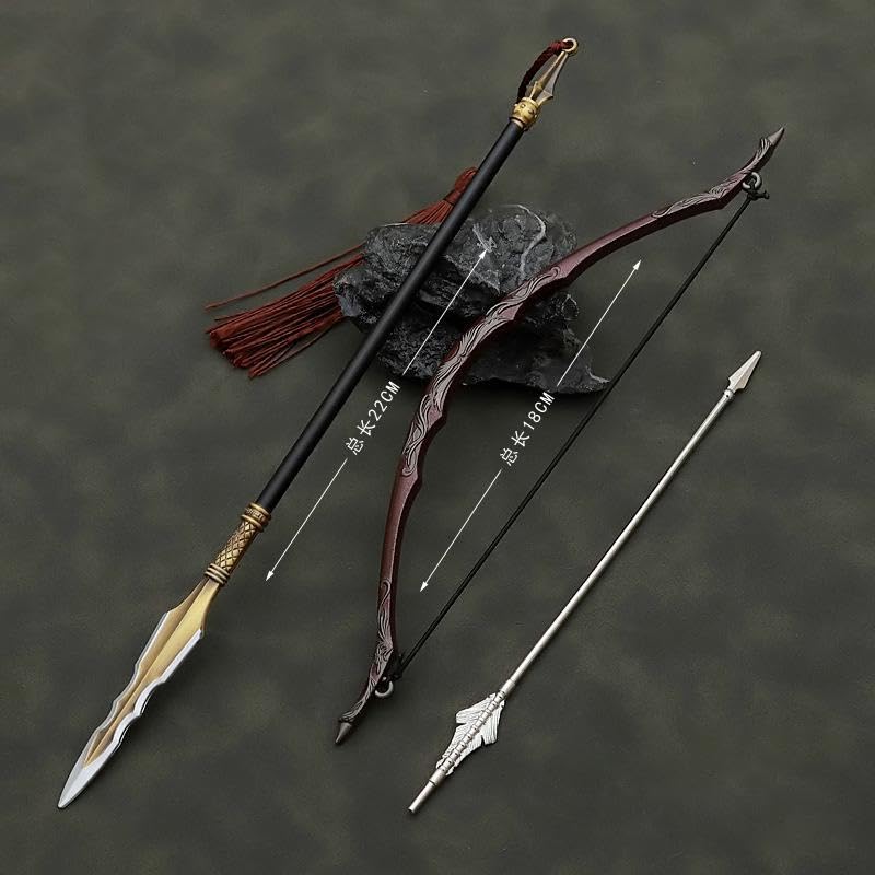 [Некогамияма] Suikoden Герой-полководец Оружие Копьё Ханаэй 22 см длиной и Лук и стрелы 18 см длиной / Миниатюрная фигурка Коллекционный декор
