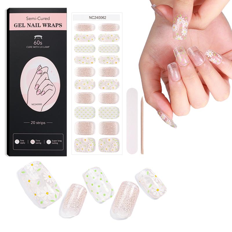 High Quality Factory Price New Design pink Strawberry Contrary France Custom Semi Cured UV Non-Toxic Gel Nail Polish Stickers