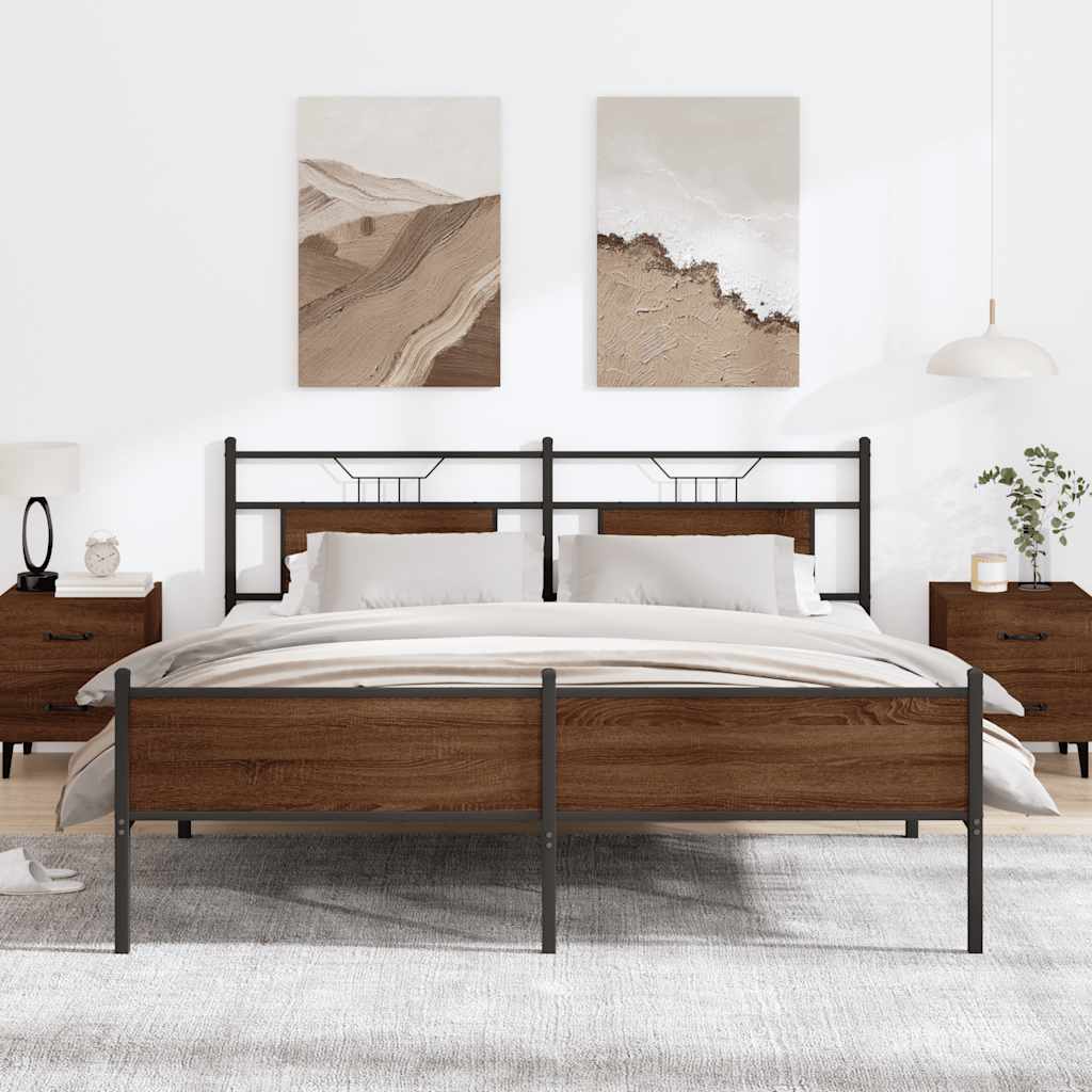 Metal Bed without Mattress Brown Oak Look 160x200 cm
