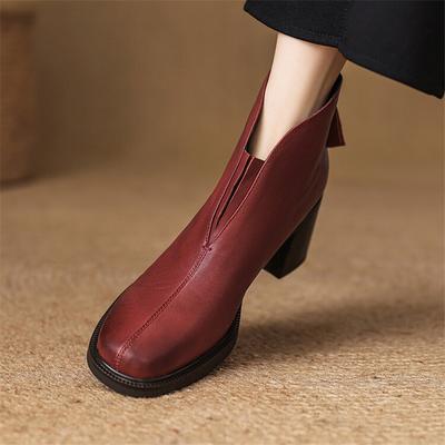 Мода Новые Осенне-Зимние Женские Ботинки из Натуральной Кожи Модные Ботинки Челси для Женщин Круглый Носок Короткие Ботинки Высокий Каблук Ботильоны Женские
