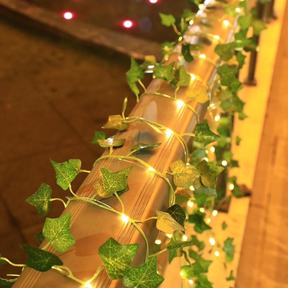 Пластиковая гирлянда-гирлянда на батарейках, теплый свет, искусственная лоза, сказочные огни, зеленые листья, золотые листья