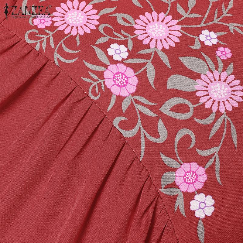 ZANZEA Женское повседневное платье с круглым вырезом и длинными рукавами с цветочным принтом