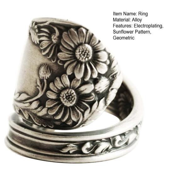 Yousheng Ложка подсолнуха Регулируемое кольцо Boho Винтажное кольцо на палец Выдвижная лента для женщин и мужчин ювелирные изделия