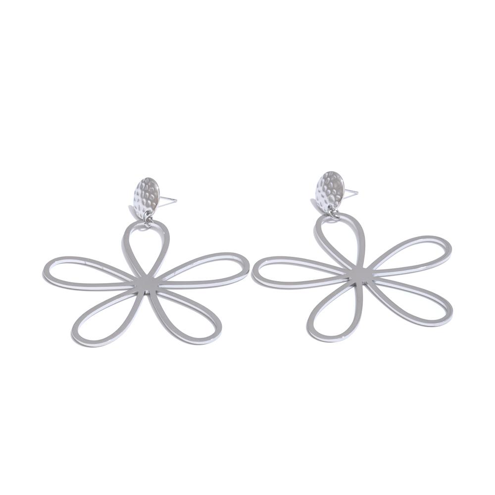 Yhpup Popular Style Stainless Steel Big Flower Hollow Drop Earrings for Women Waterproof Trendy Statement  Jewelry Accessories