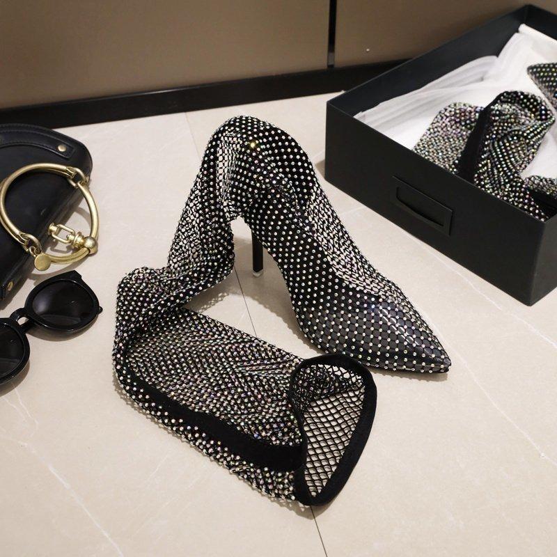 Высокие каблуки, тонкие каблуки, высокие каблуки, выше колена, со стразами, высокие каблуки для женщин