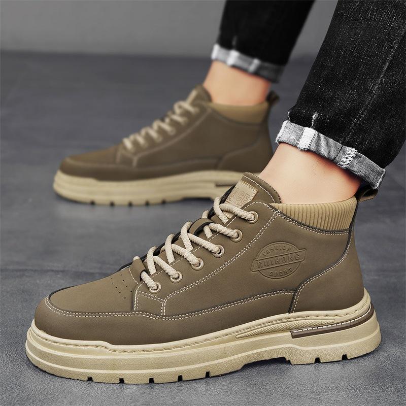 Autumn and Winter New Men's High-top Thick-soled Martin Boots Trendy Outdoor Tooling Casual Short Boots Leather-faced Versatile Men's Boots