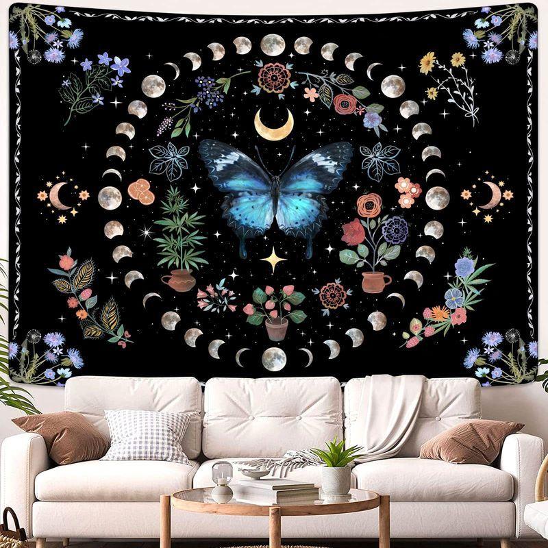 Polyester Boho Mandala Butterfly Floral Tapestry, Cottagecore Aesthetic Wall Hanging, Bedroom Dorm Home Decor, Gift