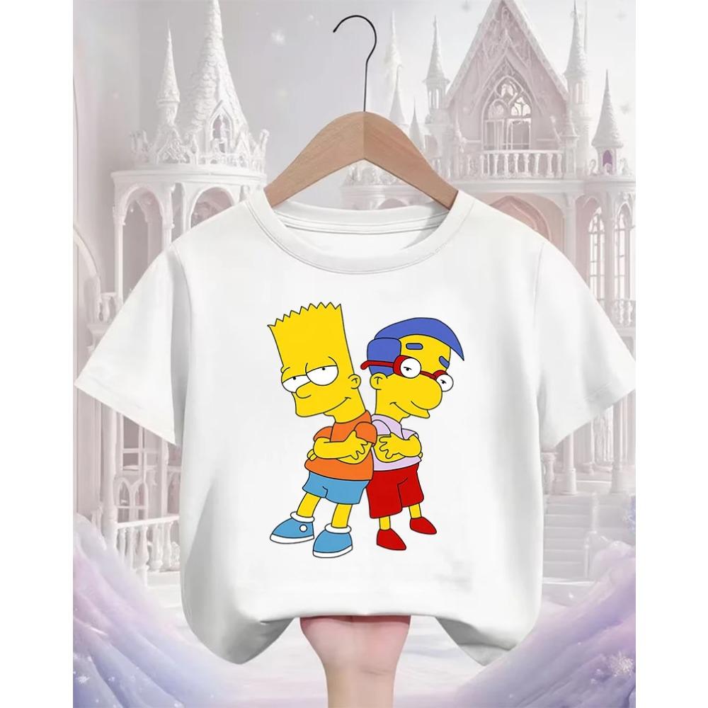 The Simpsons Cartoon Casual T Shirt Children Boys Girls Summer Cute Kawaii Crew Neck Fashion Street Tops