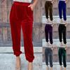 Women's Ladies Gold Velvet Trousers Straight Trousers Elastic Waist Casual Pants