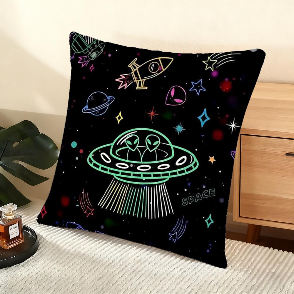 Cartoon Astronaut Rocket Cushion Cover Soft Short Plush Pillow Cover Smooth Cozy Texture Aesthetic Cushion Case Home Decor