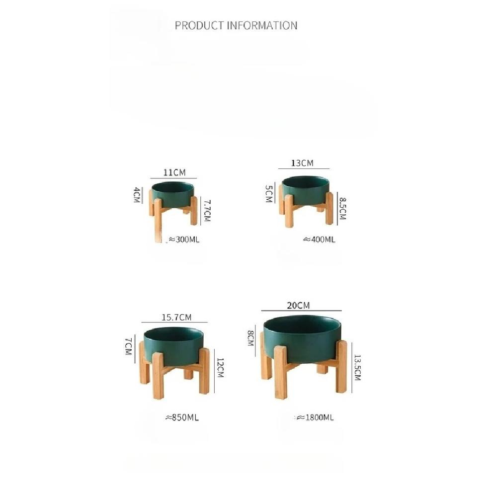 Raised Pet Bowl Bamboo Stand Neck Protective Non-Spill Non-Slip Food Water Feeder for Cats Dogs Pet Supplies