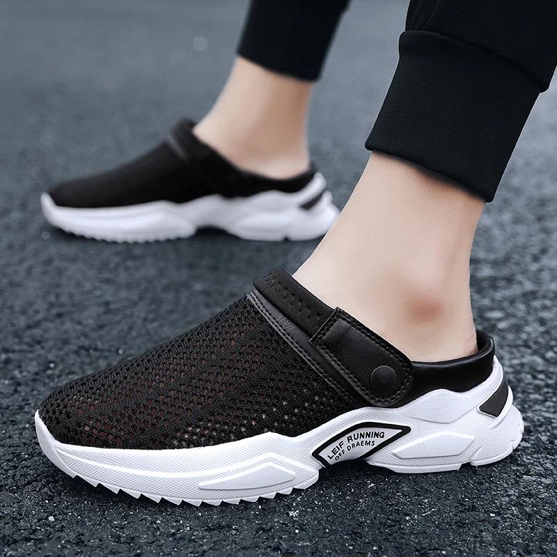 2024 Men Summer Sandal Mesh Mules Breathable Padded Beach Flip Flops Shoes Solid Flat Bath Slippers Outside Men Slippers Zapatos