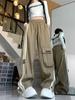 Американский ретро комбинезон цвета хаки женский весна-лето новый свободный универсальный спортивный досуг параллельные брусья широкие брюки
