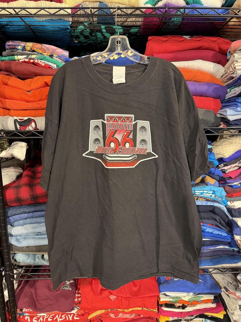 Vintage Route 66 Music Festival Shirt Mens 2XL Black Gildan Graphic Tee 2000s Unisex T-Shirt