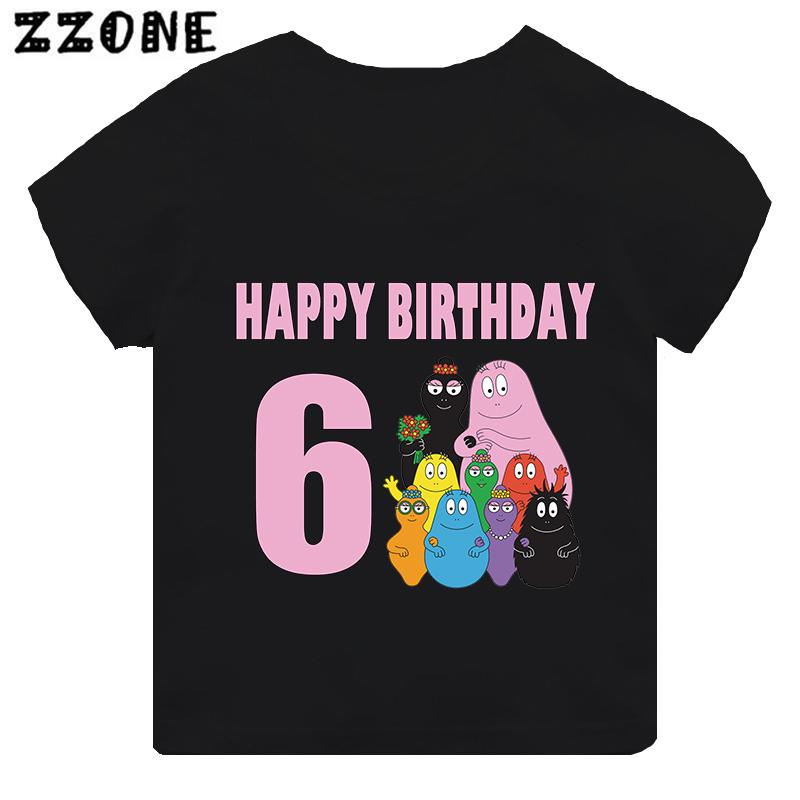 Cute Barbapapa Print Cartoon Girls Clothes 1 2 3 4 5 6 7 8 9 Years Happy Birthday Kids Short Sleeve T shirt Baby Boys TShirts