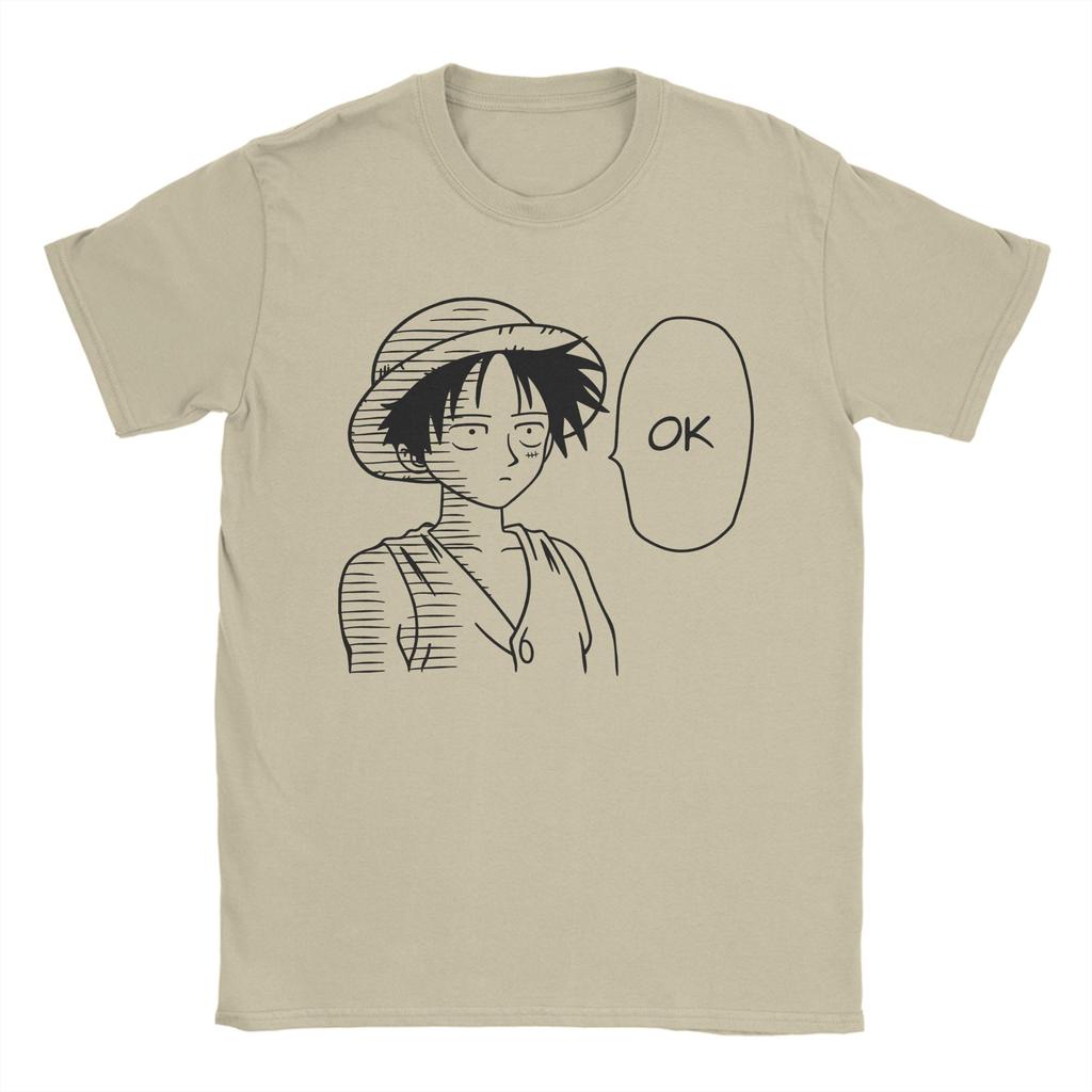 Ones Pieces Ok Luffy T Shirts Men 100 Cotton Novelty TShirts Round Neck Manga Anime Tee Shirt Short Sleeve Clothes Plus Size