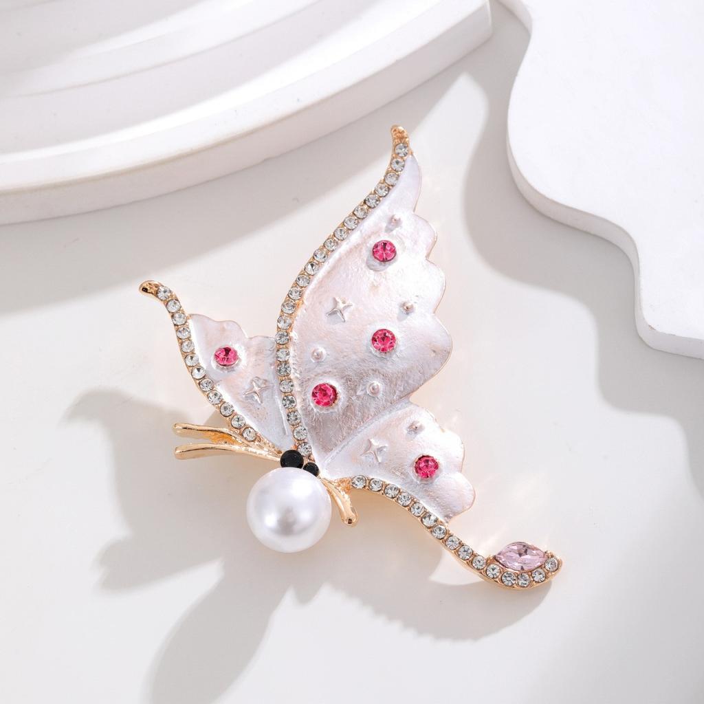 Simulated Pearl Flying Butterfly Brooches For Women Rhinestone Enamel Insects Party Office Brooch Pins Gifts