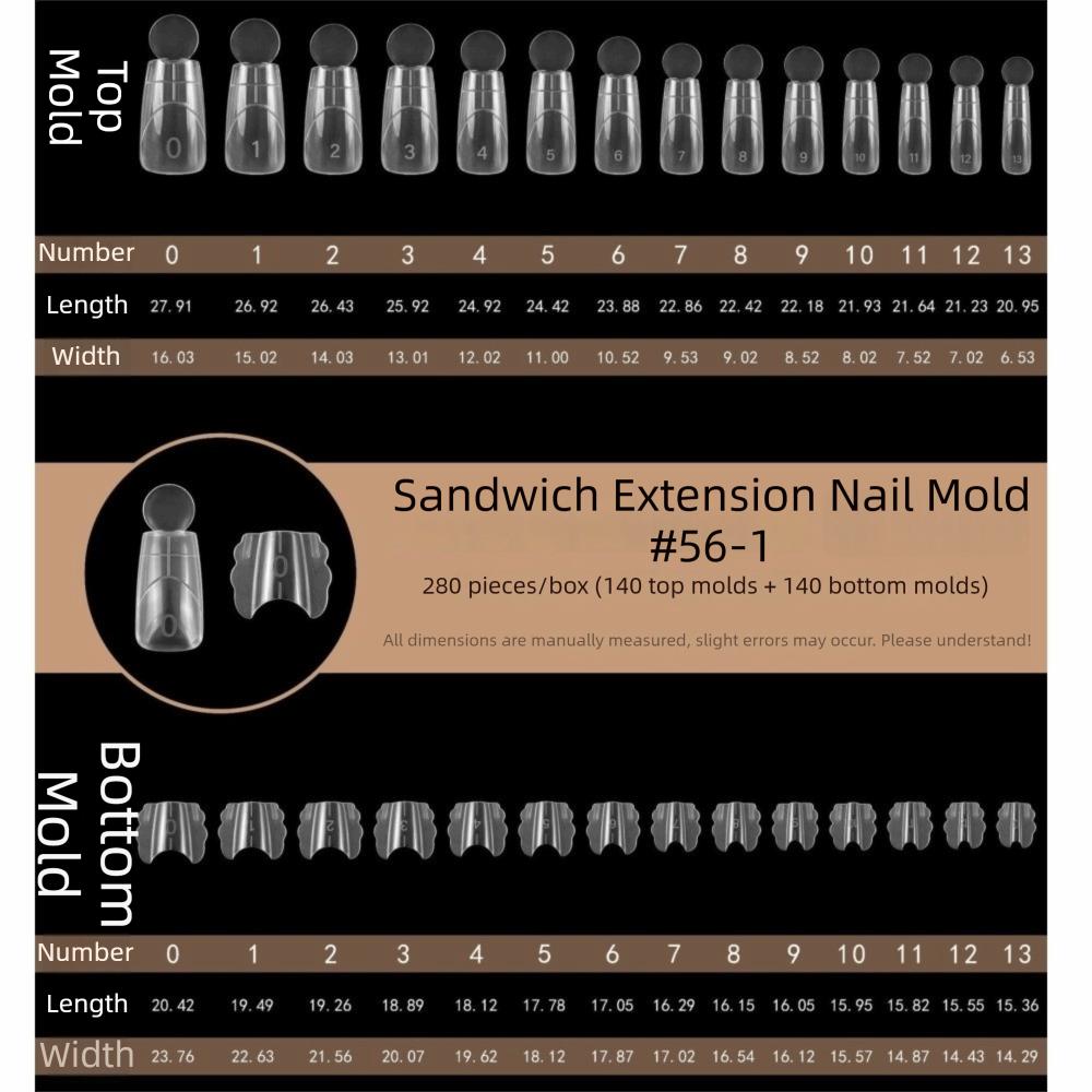 280pcs 14 Sizes Nail Extension Forms Square Oval Nail Molds New Manicure Tools for Nail Extension