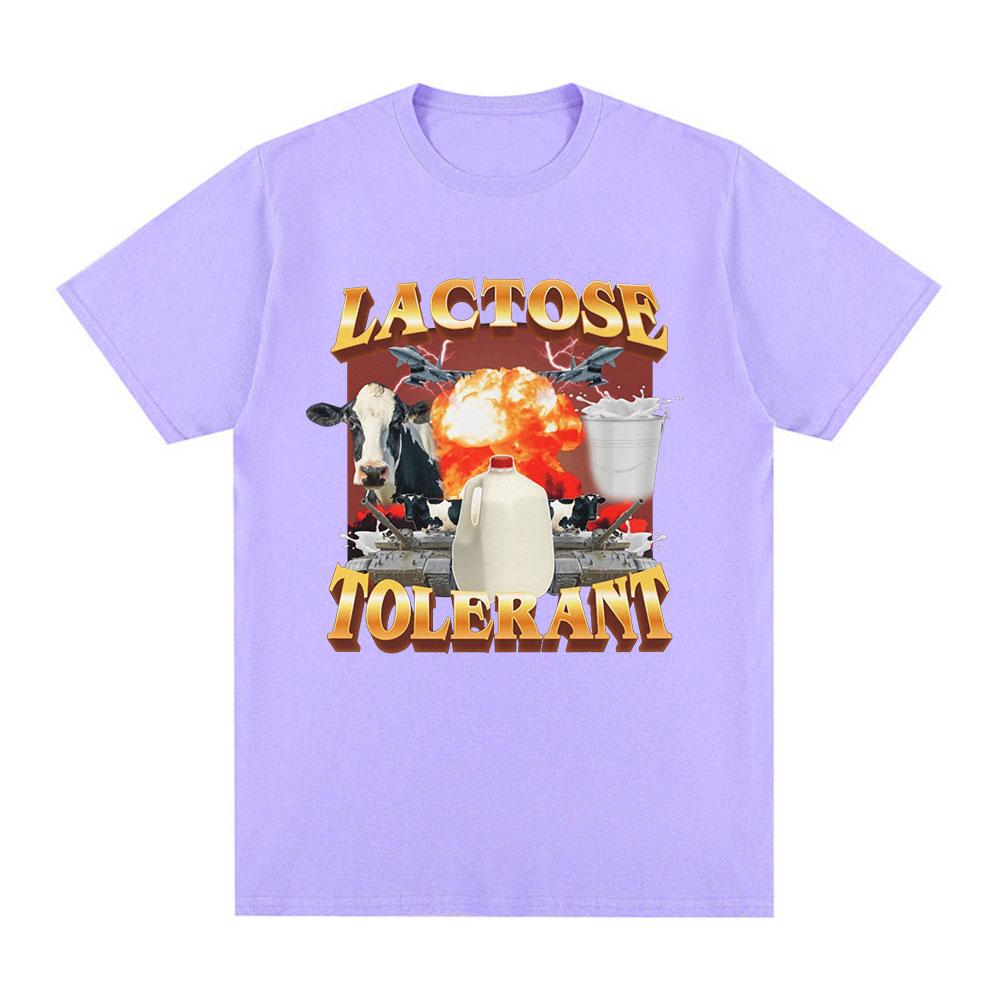 Lactose Tolerant Graphic Print T-Shirt Men's Vintage Fashion Short Sleeve T-shirts 100% Cotton Casual Cozy Oversized T Shirts