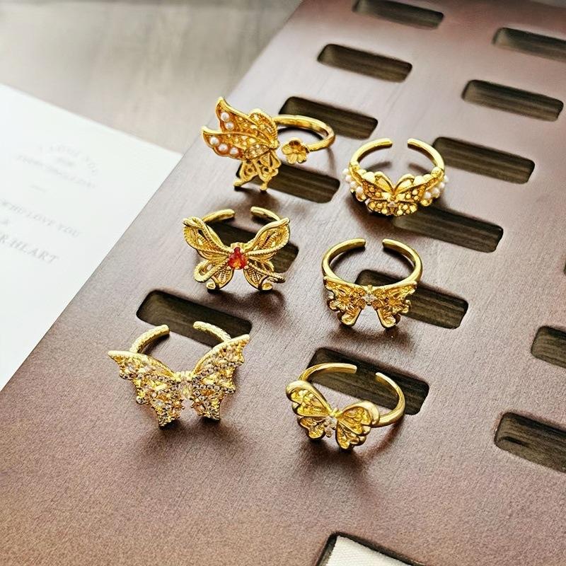 Средневековая Роскошь Высококлассное Ажурное Кольцо Открытое Кольцо Бабочка Женственность Нишевый Дизайн Ретро Кольцо