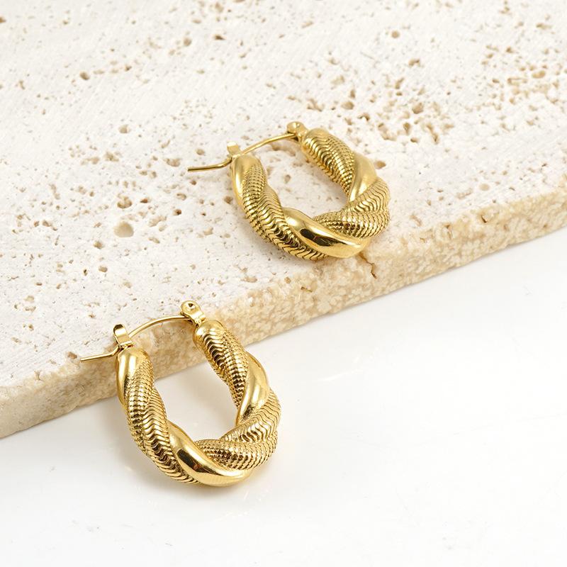 Новые нерегулярные изогнутые U-образные серьги из золота и стали двухцветные персонализированные модные серьги из нержавеющей стали для женщин