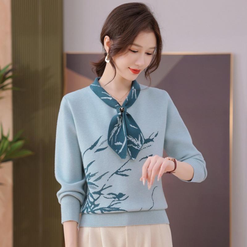 New Sweater Middle-aged Spring and Autumn Temperament Long-sleeved Bottoming Shirt Mother Knitted Top Middle-aged Women's Clothing