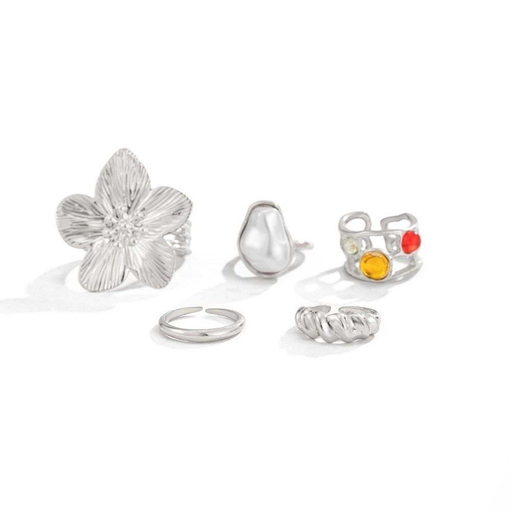 5pcs/set Inlaid Rhinestone Starfish Toe Ring Set Open Stackable Toe Rings Vacation Style