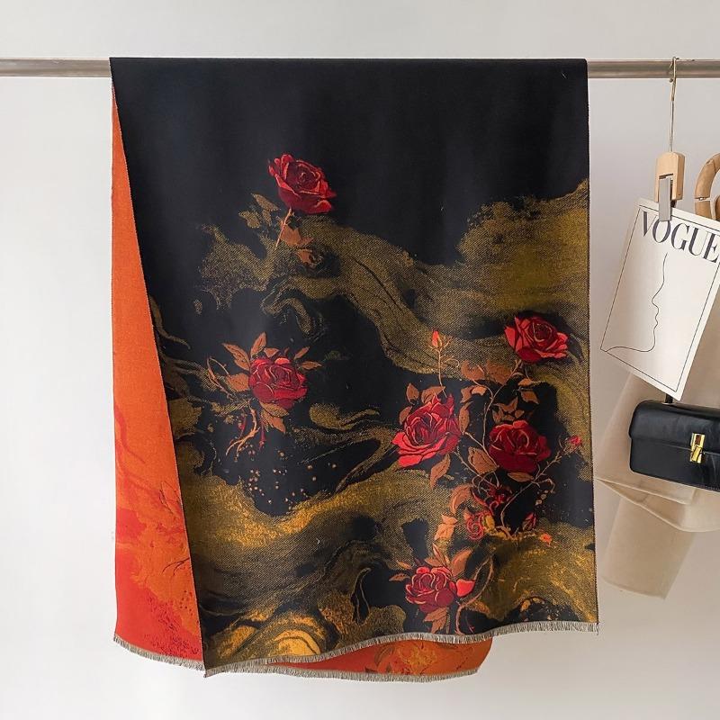 Scarf Women's New Autumn and Winter Jacquard Craftsmanship Imitation Cashmere Thickened Shawl Dunhuang Series Warm Scarf