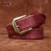 Утолщенный ремень из натуральной кожи, верхний слой коровьей кожи, мужской, медная пряжка, необработанный край, меховая подкладка, ретро-стиль, вымытый