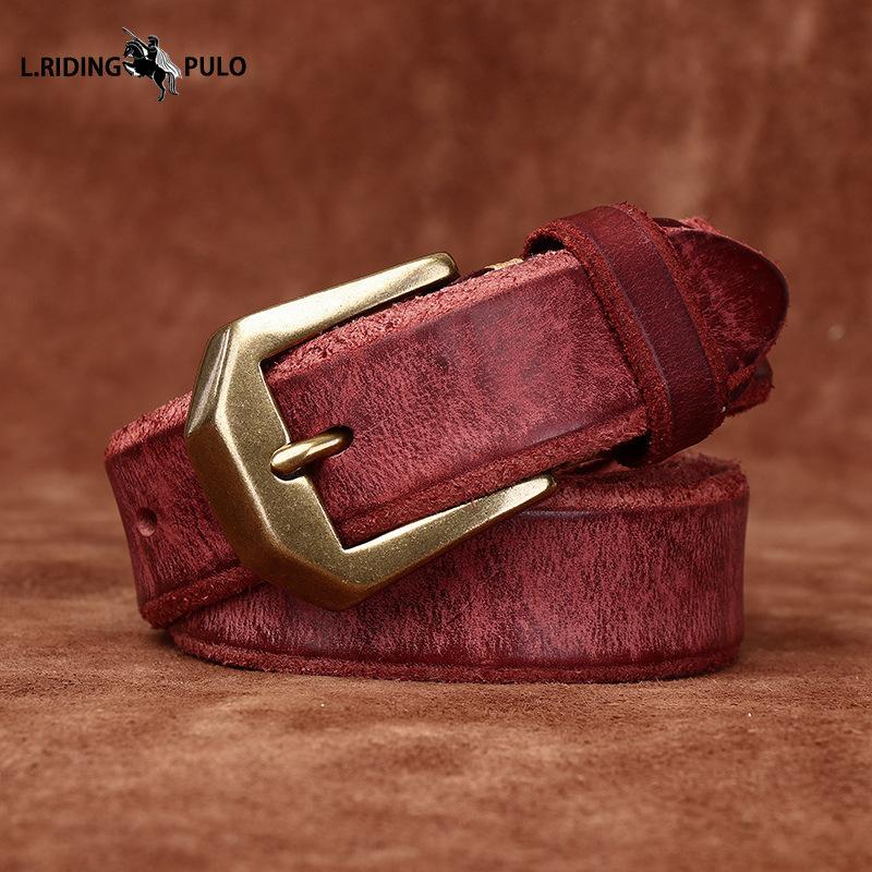 Утолщенный ремень из натуральной кожи, верхний слой коровьей кожи, мужской, медная пряжка, необработанный край, меховая подкладка, ретро-стиль, вымытый