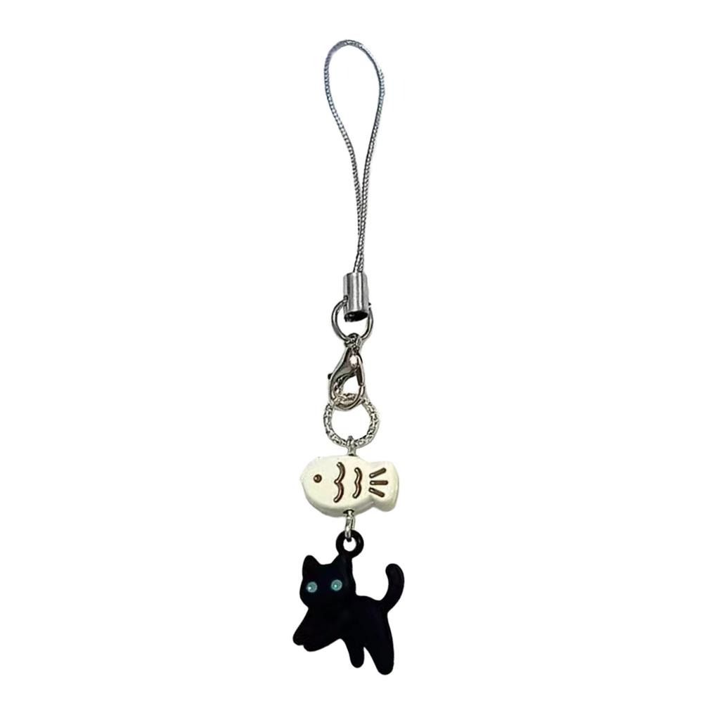 Bag Decorative Y2K Phone Charms Cellphone Lanyard Mobile Phone Chain Black Cat Pendant Backpack