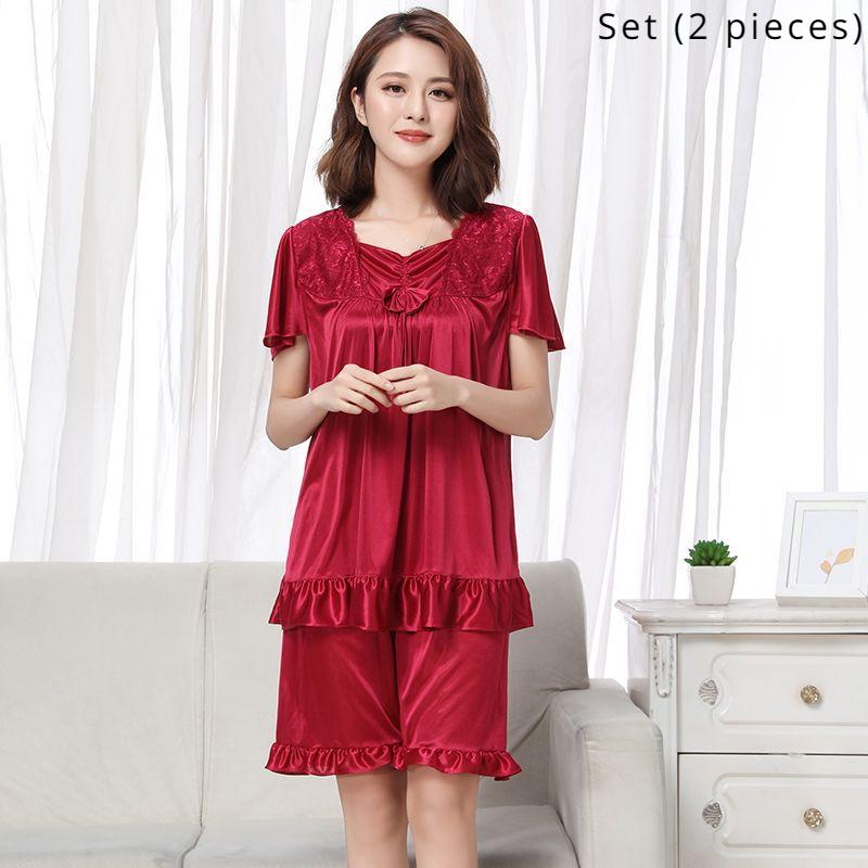 Женский пижамный комплект из ледяного шелка с короткими рукавами большого размера, домашняя одежда, пижамы