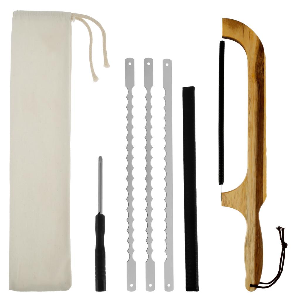 Bow Bread Knife with 3 Stainless Steel Blades Wood Handle Bread Bow Knife Multipurpose Sourdough Bread Knife for Homemade Bread