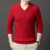Осень Зима 100% Овечья Шерсть Мужской Свитер V-образный вырез Жаккардовый Смарт-кэжуал Высокое Качество Вязаные Пуловеры