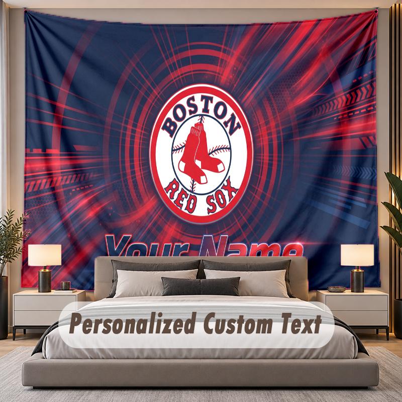 Custom Name Text Tapestry Boston Red Sox Personalized Polyester Wall Tapestry For Bedroom And Room