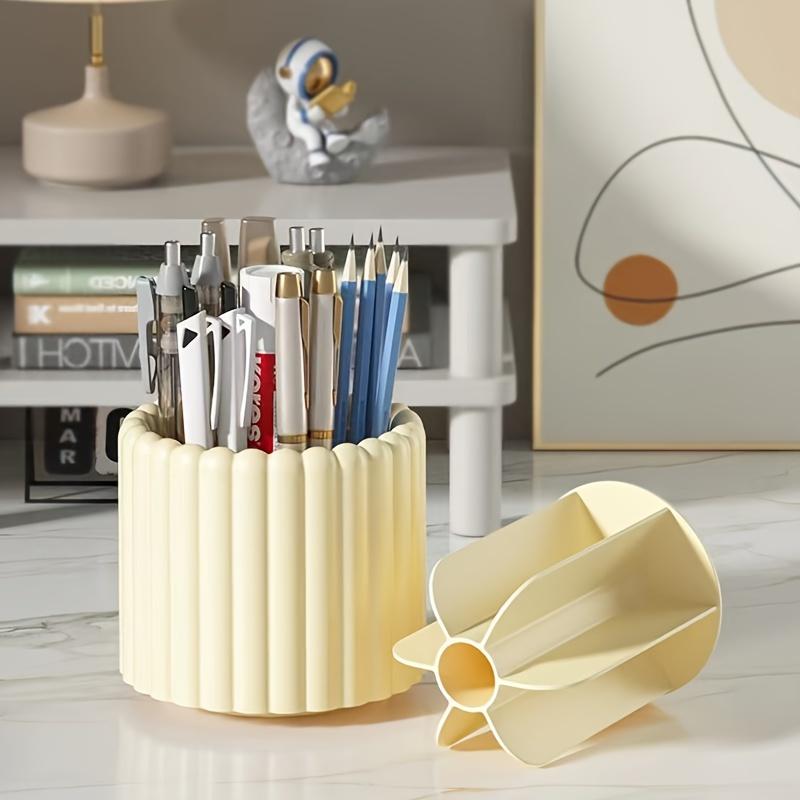 360 Degree Rotating Base Makeup Brush Holder, Dust-proof Pen Holder, Stationery Storage Rack with Detachable Partition