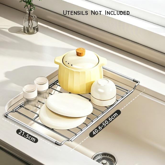 Stainless Steel Expandable Dish Rack Multifunctional Kitchen Sink Drain Shelf Bowl Vegetable Storage