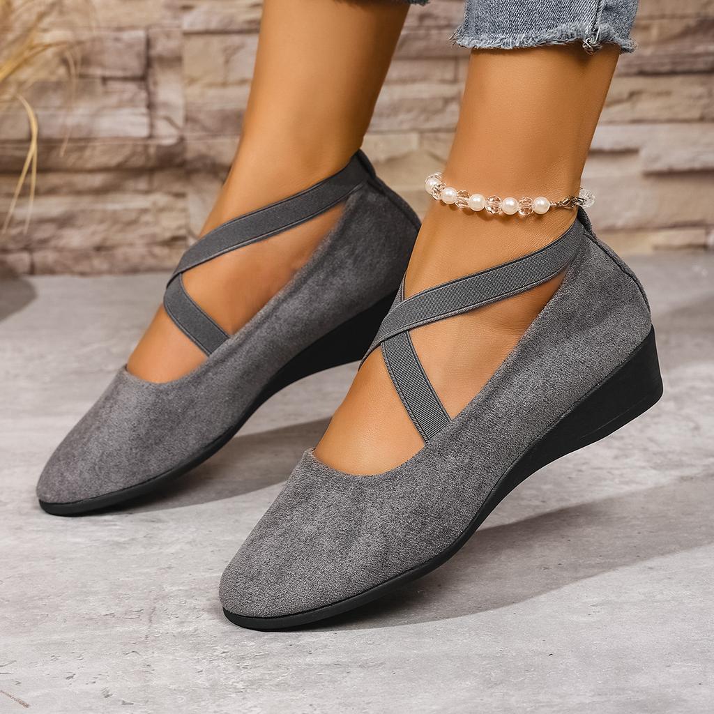 Fall 2025 Cross Elastic Wedge Shoes Plus Size Platform Soles Casual Pumps for Women